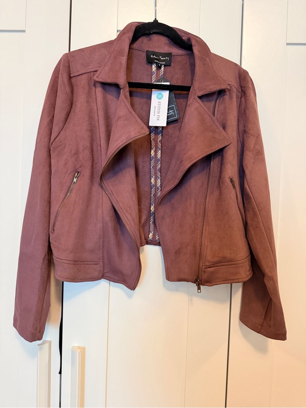 Faux Suede Moto Jacket in Dusty Mauve - Modern Zip Front